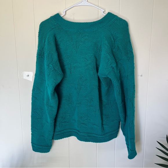 Elegant Teal V-Neck Sweater - Picture 4 of 5